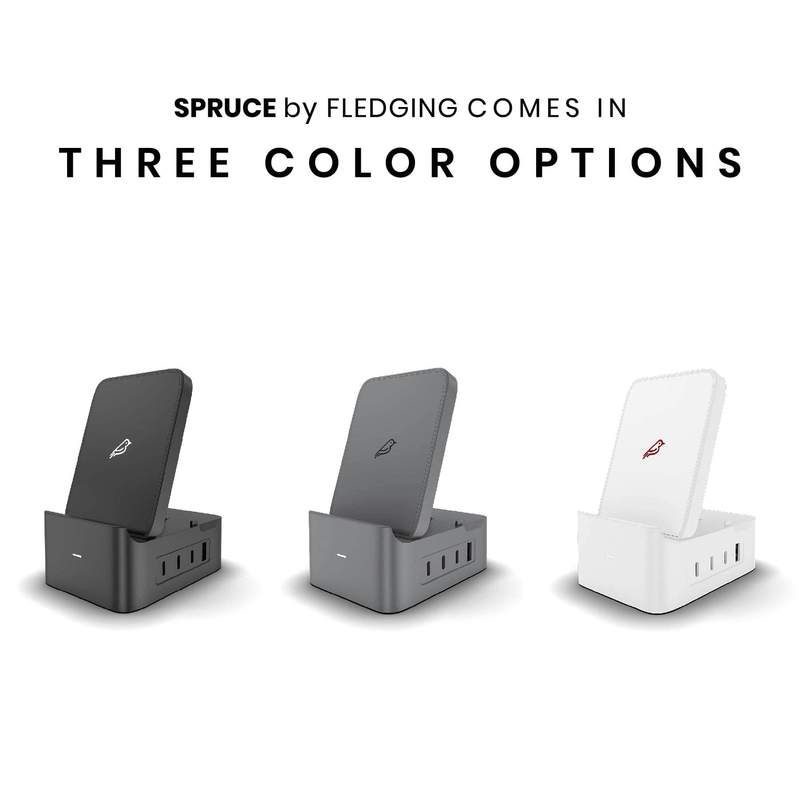 Spruce by Fledging comes in three color options: Black with White Detail, Space Gray with Gray Detail, White with Red Detail
