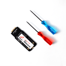 P12 Feather SSD, red P5 screwdriver, and blue T5 screwdriver distributed in a row