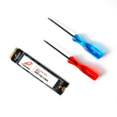 M12 Feather SSD, red P5 screwdriver, and blue T5 screwdriver distributed in a row