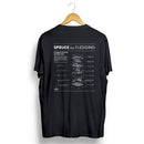 Graphic back of black t-shirt: title SPRUCE by Fledging, small paragraph on Spruce's value top-left body section, Spruce charger exploded view below